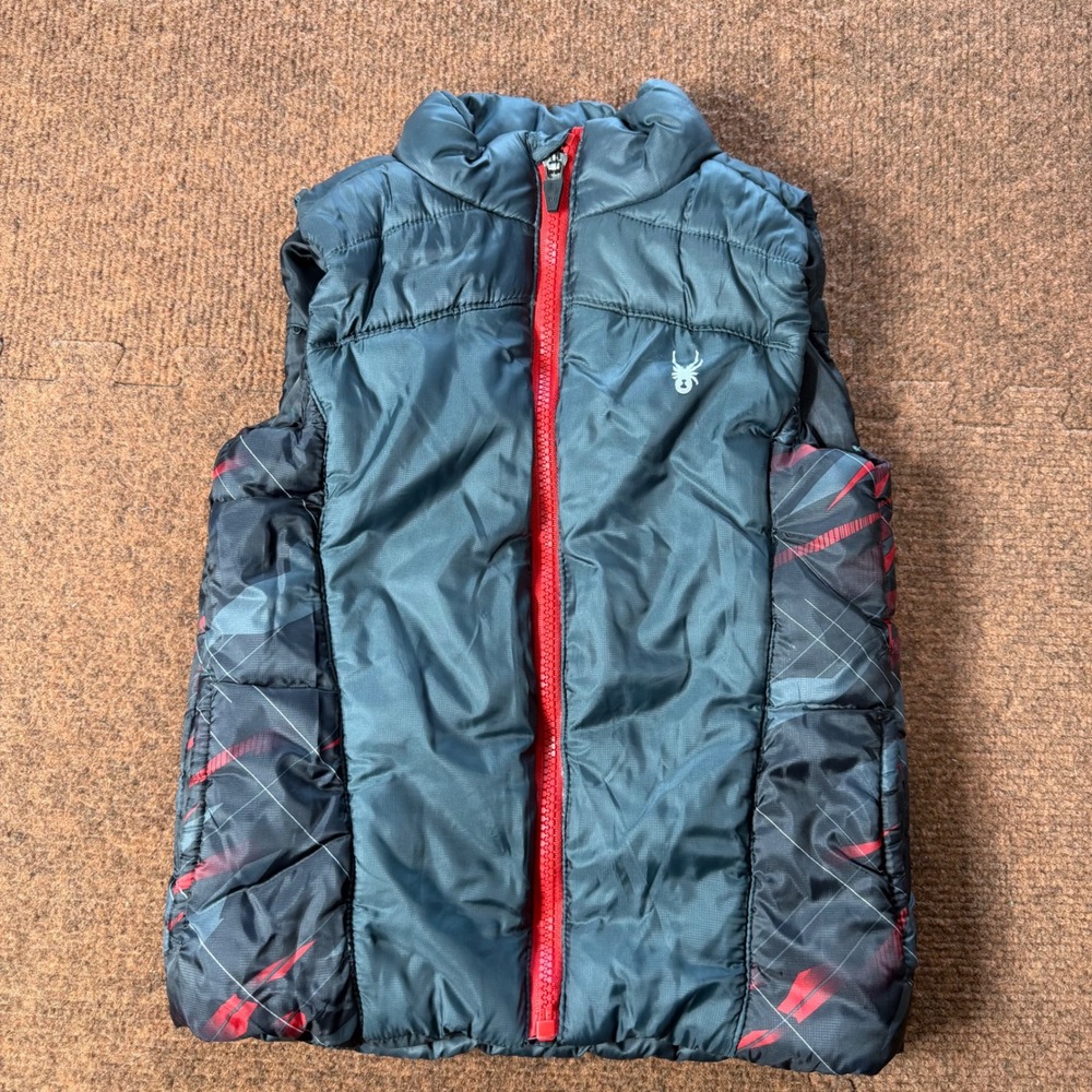 A+ Spyder Boys Puffer Vest 3T Dark Grey Red‎ Full Zip Quilted Sleeveless Jacket